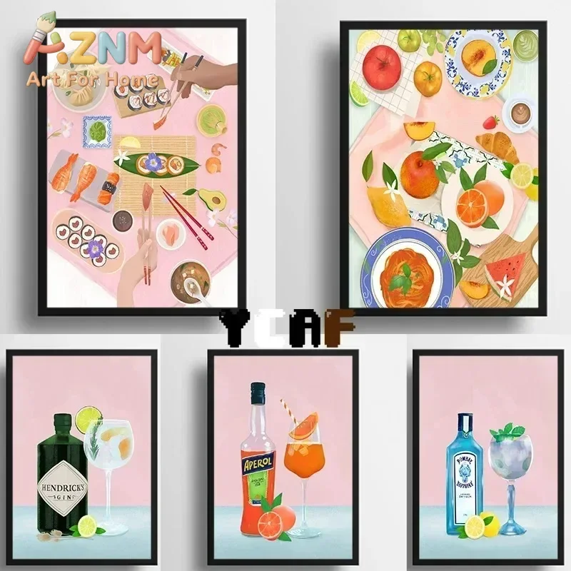 Food and Drink Wine Kitchen Brunch Wall Minimalist Wall  Print Canvas Painting Posters for Living Room Modern Home Decor