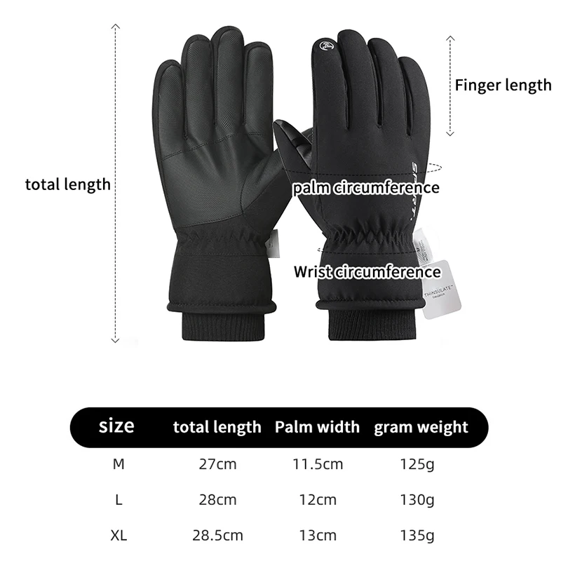 Men Winter Waterproof Gloves Sports Running Ski Touch Screen Fleece Gloves Non-slip Warm Fingers Motorcycle Cycling Gloves