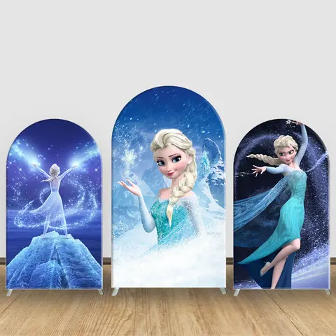 Frozen Elsa Princess Arch Backdrop Cover Girls Birthday Elastic Background Custom Baby Shower Supplies for Kids Party Decoration