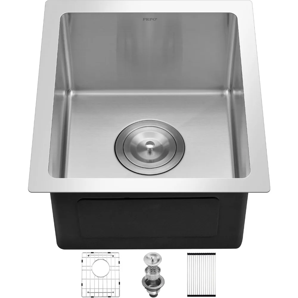 

13x15 Inch Undermount Bar Sink 16 Gauge Handmade Single Bowl Small Kitchen RV Prep Station Outdoor Wet Bar