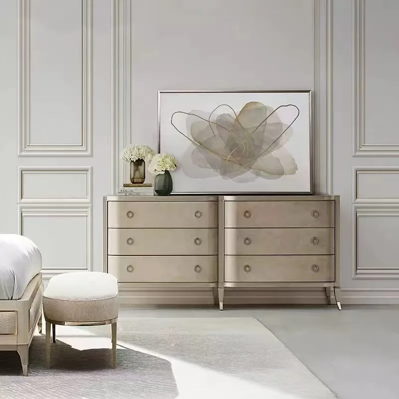 

Six chest cabinet, bedroom TV cabinet, champagne silver drawer type solid wood storage bucket cabinet