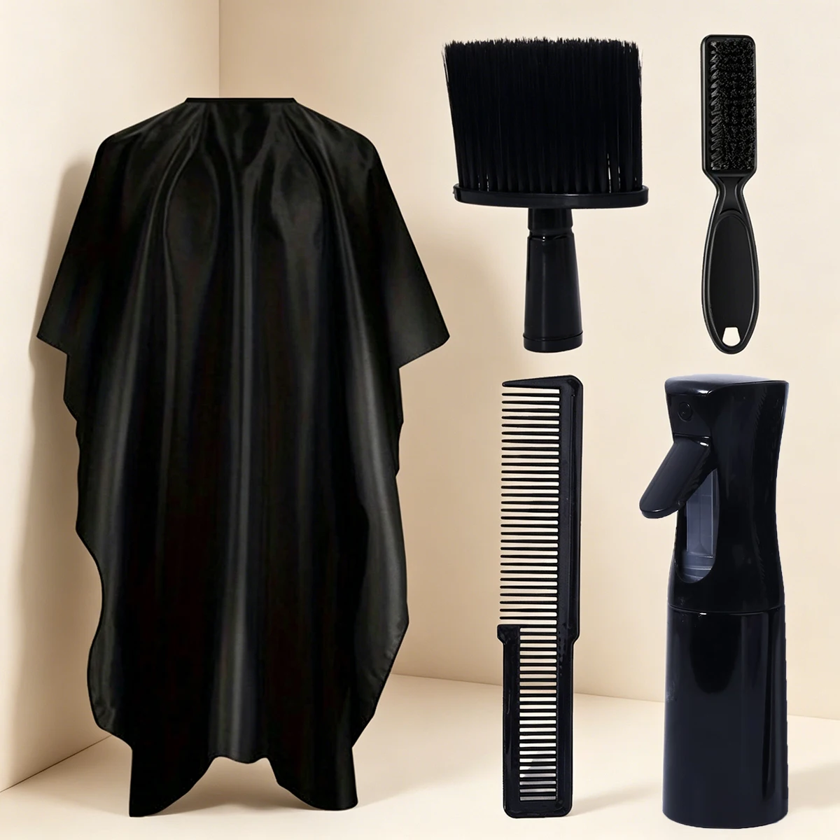

5pcs hair styling tool set - hair salon apron, dust brush, hair comb, spray bottle, beard brush, special for real hair wigs