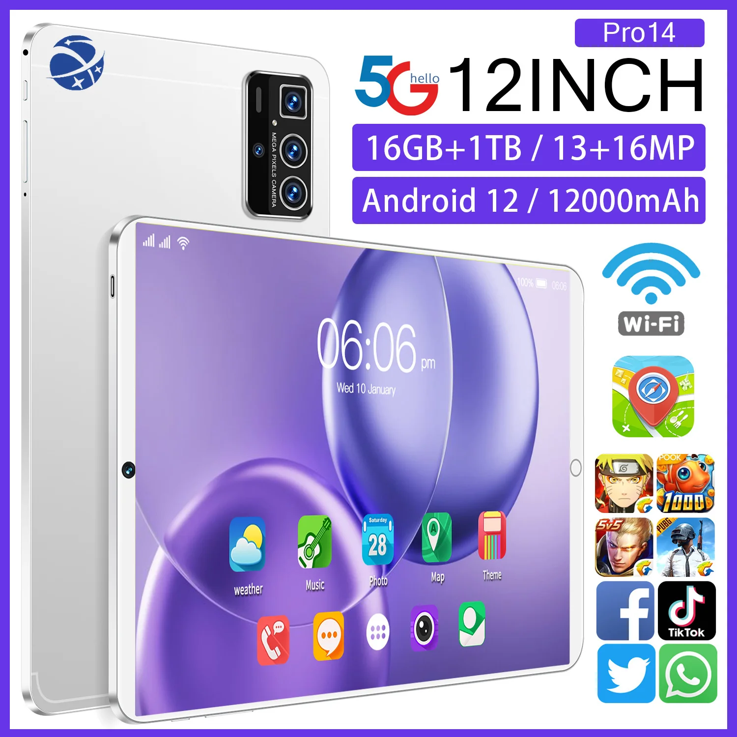 Hot Sell New 2024 Pad Mini 16GB RAM 1TB ROM Dual SIM 10.1 Inch Wifi GPS  Battery 4G 5G Calling Tablet PC