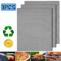 3Pcs Non-Stick BBQ Grill Mesh Mat Perforated Oven Sheet Reusable Barbecue Mat Baking Mat Heat-Resistant Outdoor Grilling Tool