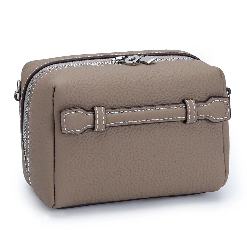 

Women's Durable Genuine Leather Mini Bag Chain Strap Zipper Lock Closure Handheld Crossbody Bag Daily Toiletry and Makeup Bag
