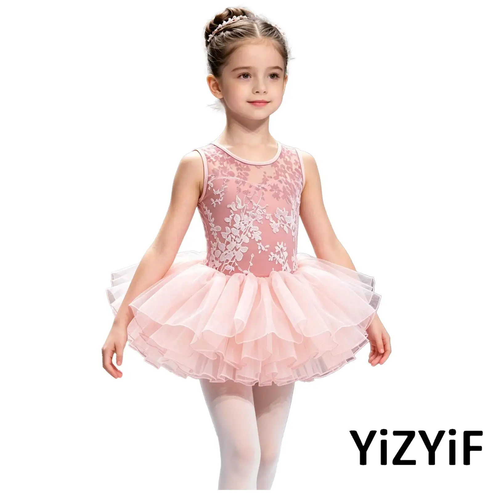 

Children Girls Ballet Dance Competition Outfits Sleeveless Jacquard Gymnastics Dance Leotard with Skirt Lyric Modern Dancewear