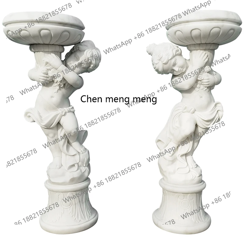 Stone carving European pot sculpture ornament white marble European figure floor flower pot courtyard