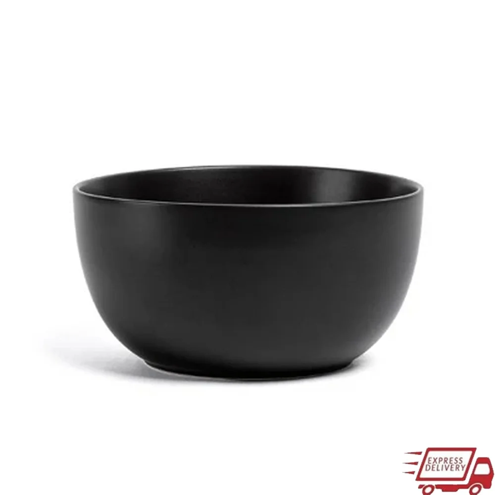 

Stoneware Tall Serving Bowl 2.3qt Round Coupe Design Hand-Finished Semi-Matte Black Dishwasher Microwave Safe Ideal Salads
