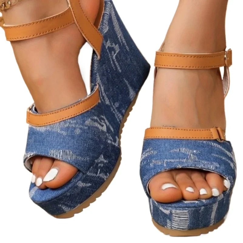 Shoes for Women 2024 New Buckle Strap Women's Sandals Fashion Color Matching Casual Sandals Women Summer Peep Toe Wedge Sandals