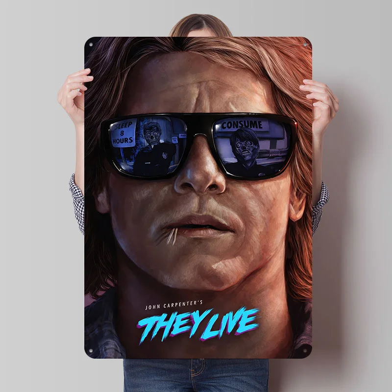 They Live Filmplakat Individualisierte Vintage Metallschilder Wandkunst Retro Blechschild für Spielzimmer-Dekoration Gemütliche Wohndekor-Artikel