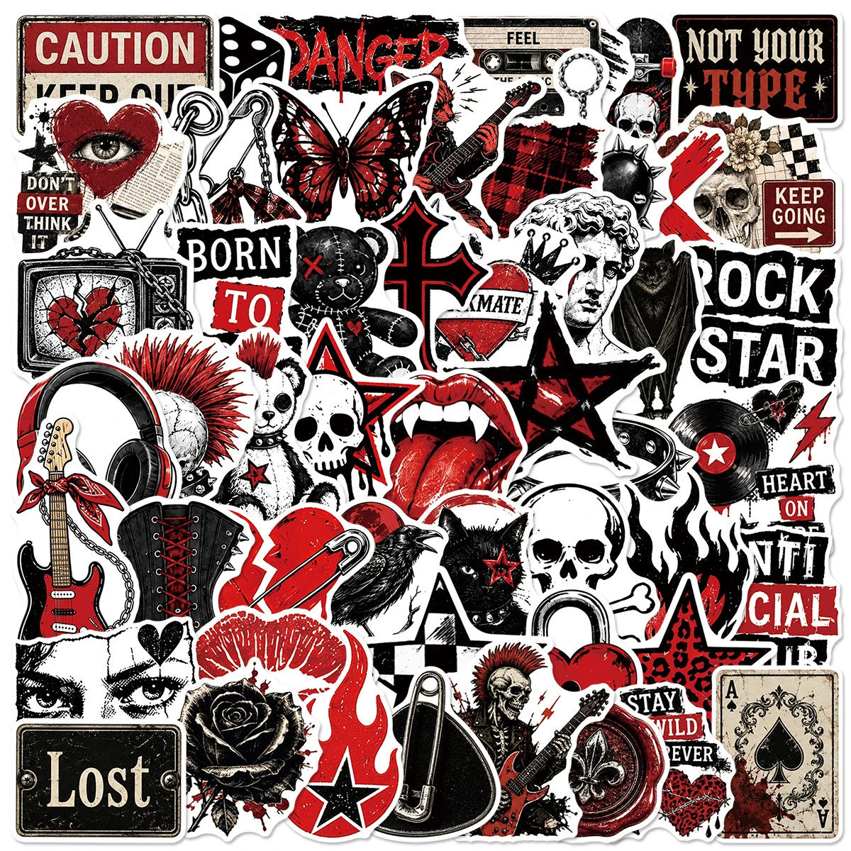 50PCS Dark Style Material Literature Stickers Cool DIY Car Skateboarding Halloween Home Decoration Stickers Gift