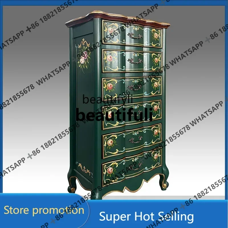 

xzAmerican painted chest of drawers, living room, French bedroom, chest of drawers, villa, hand-painted storage cabinet