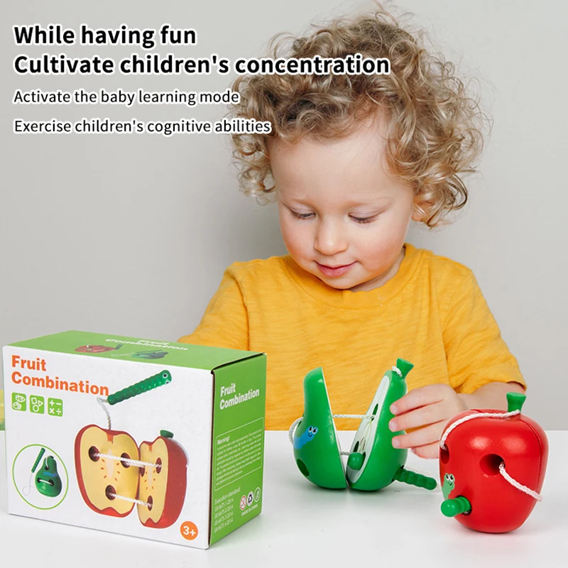 

Montessori Toy Worm Eat Fruit Wooden Puzzle Toy Kids Fingers Flexible Training Twisting Worm Educational Toys For Children Gifts