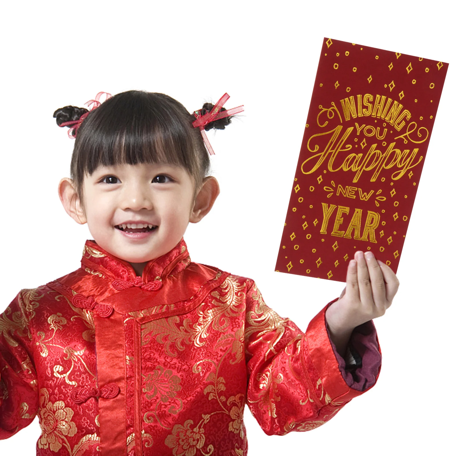 10pcs New Year Greeting Cards Spring Festival Red Design Eco-Friendly Paper Golden Print Holiday Gift For Kids Friends Wishes