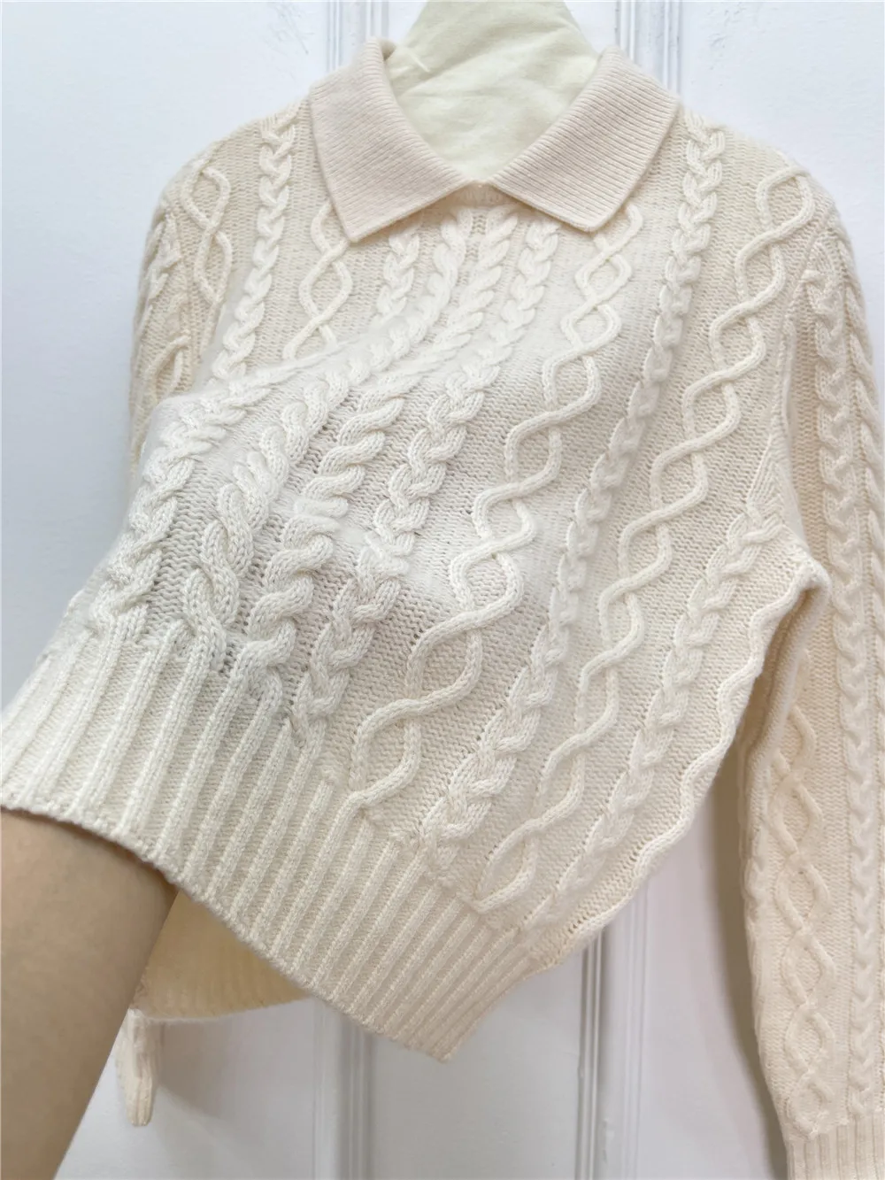 

25 Autumn/Winter New Women's Polo Collar Cashmere Wool Knitted Sweater Slimming Long Sleeve Top