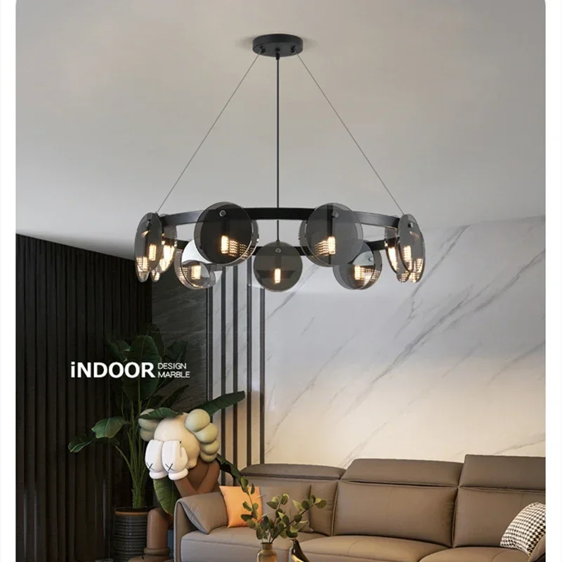 Nordic Modern Black Glass Pendant Light Living Room Dining Table Hanging Lamp Lustre Kitchen Island Lamp Indoor Decor Chandelier