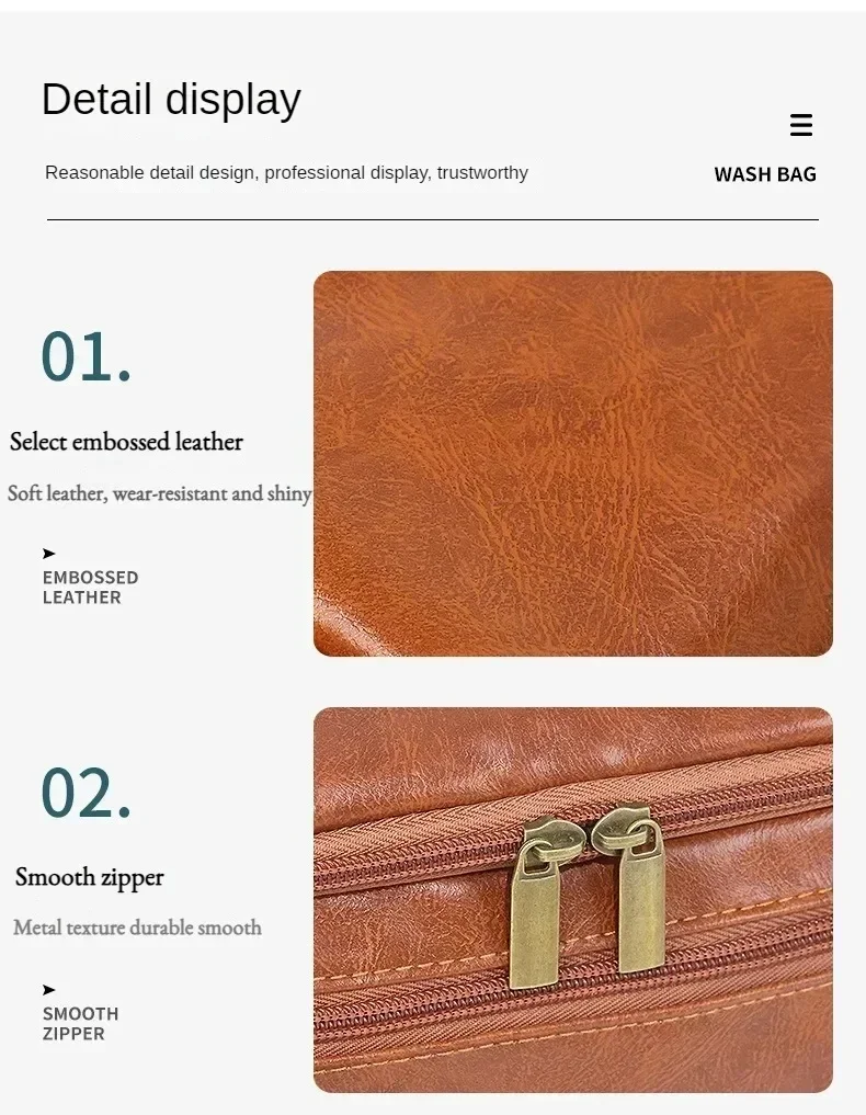 Leder-Kulturtasche für Herren und Damen, Dopp Kit, Hängende Herren-Kulturtasche, Reise-Kulturtasche für unterwegs, Große Kosmetiktasche für T – Detail 8