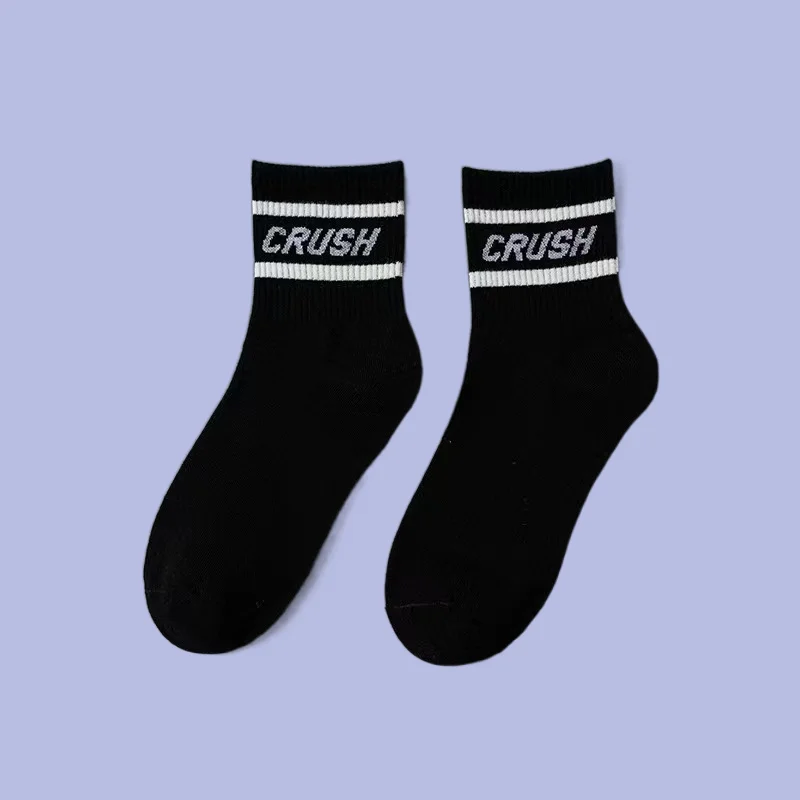 Chaussettes de sport carillon respirantes pour hommes et femmes, chaussettes mi-tube, lettre, style collège, haute qualité, tout match, 5/10 paires