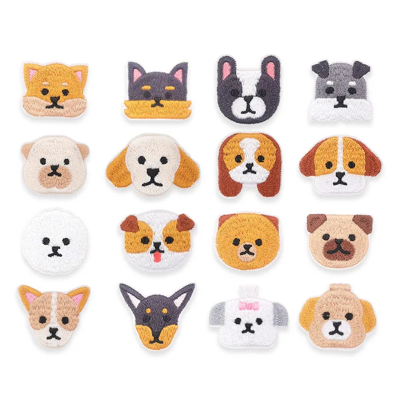 50pcs/Lot Luxury Cartoon Embroidery Patch Dog Puppy Head Shirt Bag Kids Clothing Decoration Accessory Craft Diy Applique