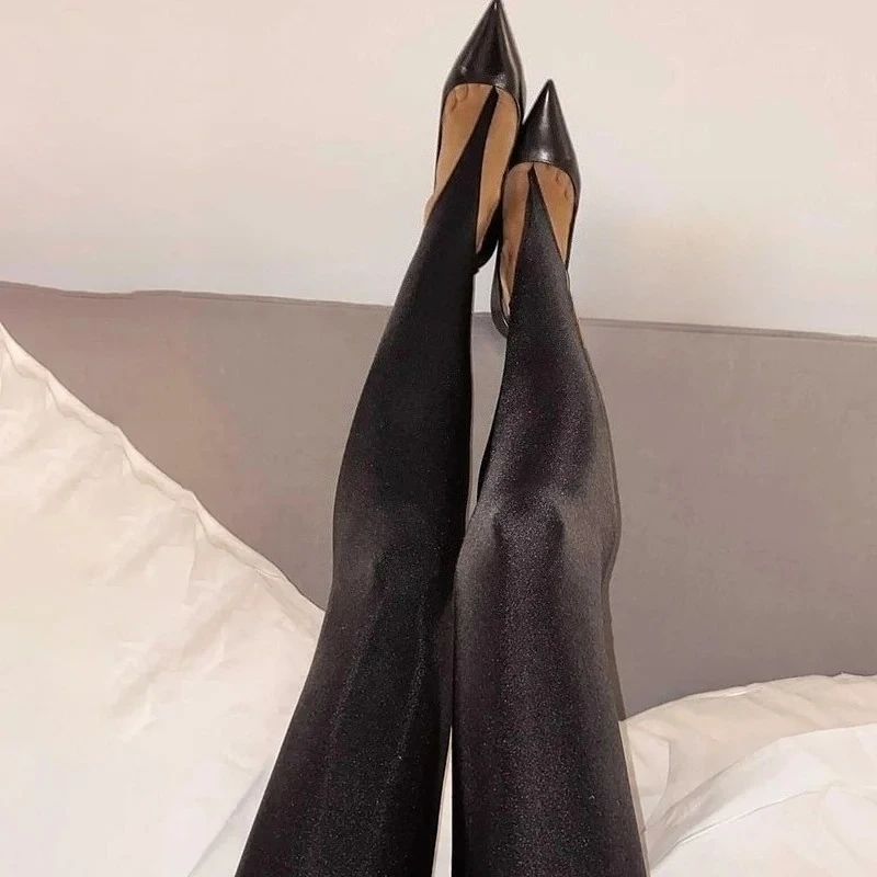 

Fashionable winter black high waisted tight Y2K women's pants sexy shiny casual club 2025 tight pants