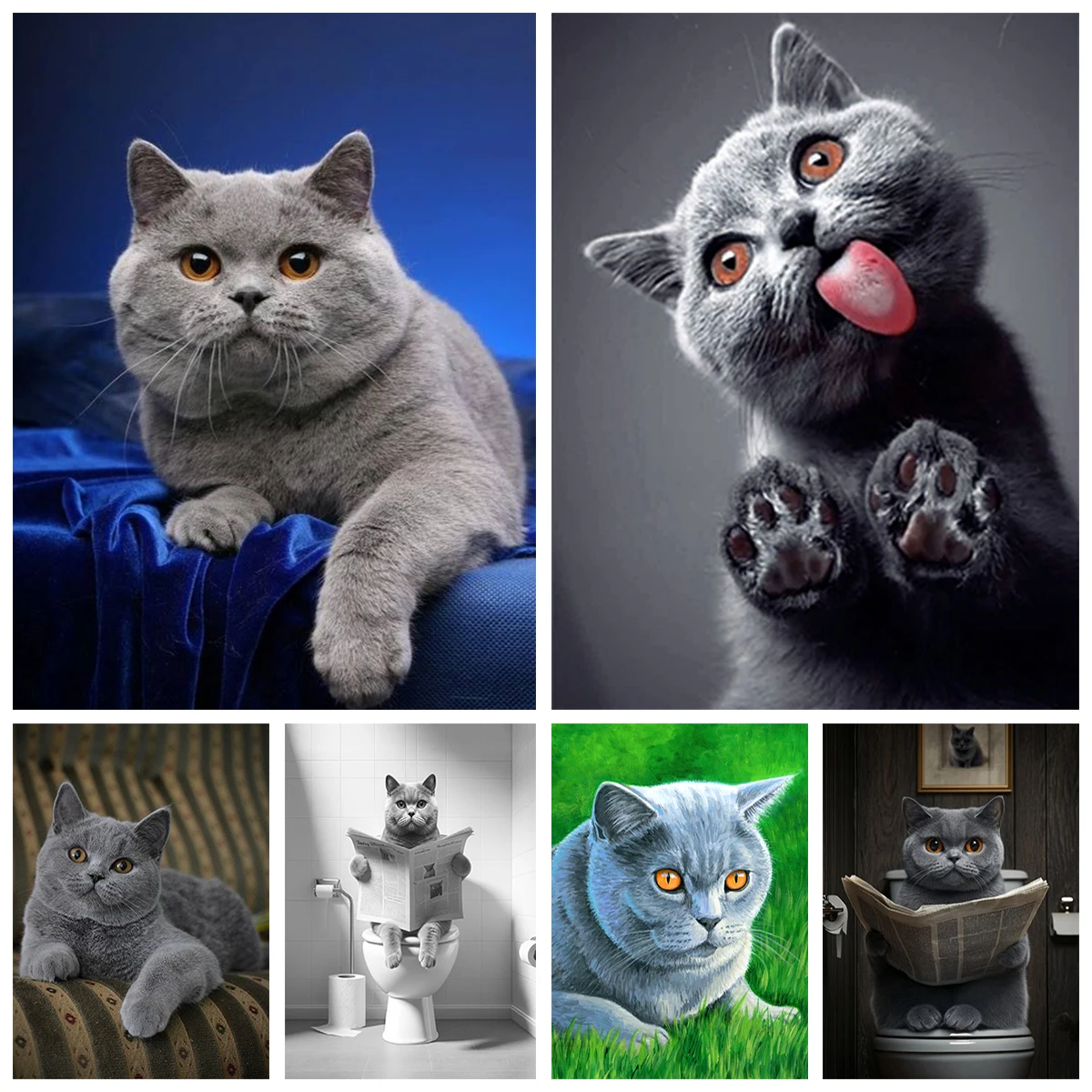 Pintura de diamante 5D de gato corto inglés, estilo británico, casa de familia, cafetería, luz para el hogar, decoración de pared de estilo lujoso, regalo DIY para padres e hijos