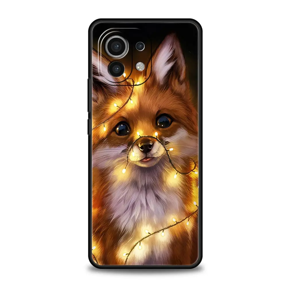 귀여운 만화 동물 폭스 Xiaomi Poco X3 NFC M3 M4 F4 X4 프로 5G F3 GT Mi 12 11T 10 9T 10T 라이트 11 울트라 블랙 커버