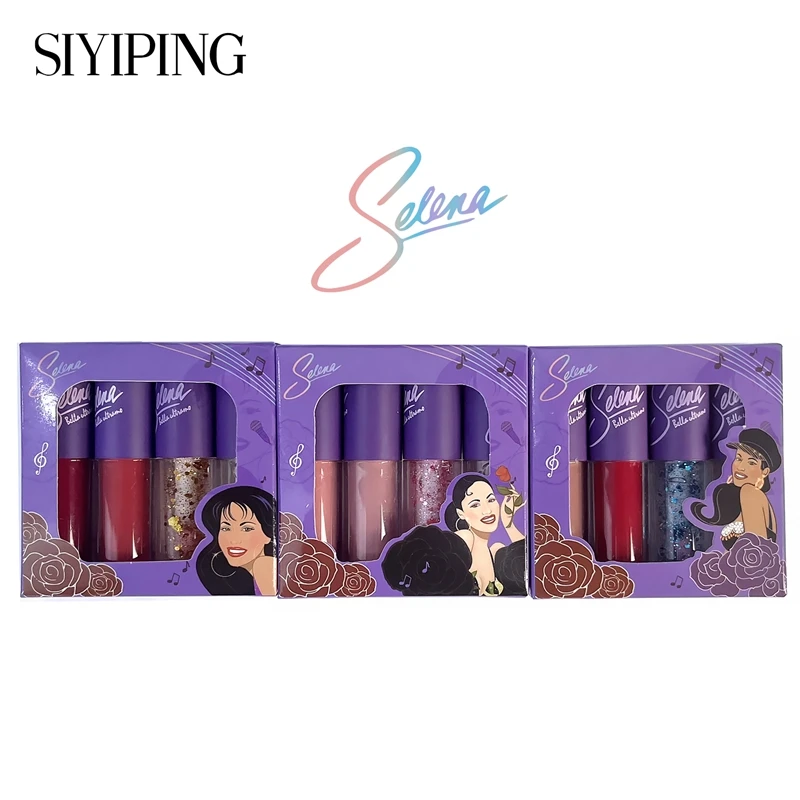 4-kleuren Lipgloss, Glanzend Glanzend Bedauwde Textuur Lipglazuur, Hydraterende Langdurige Sterstok Plumping Selena Vloeibare Lippenstift