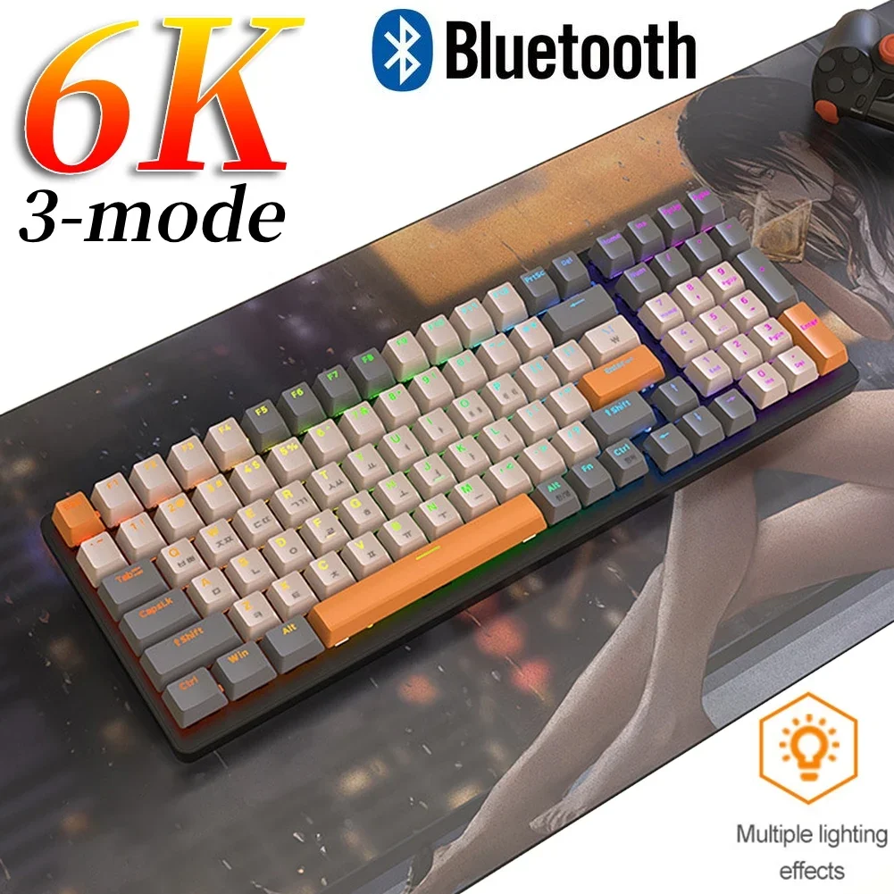 

K6 Mechanical Wireless Keyboard Bluetooth Gaming Keyboard 100-Key 2.4G 3 Modes Gamer Keyboard Red/Blue Switch Gaming Accessories