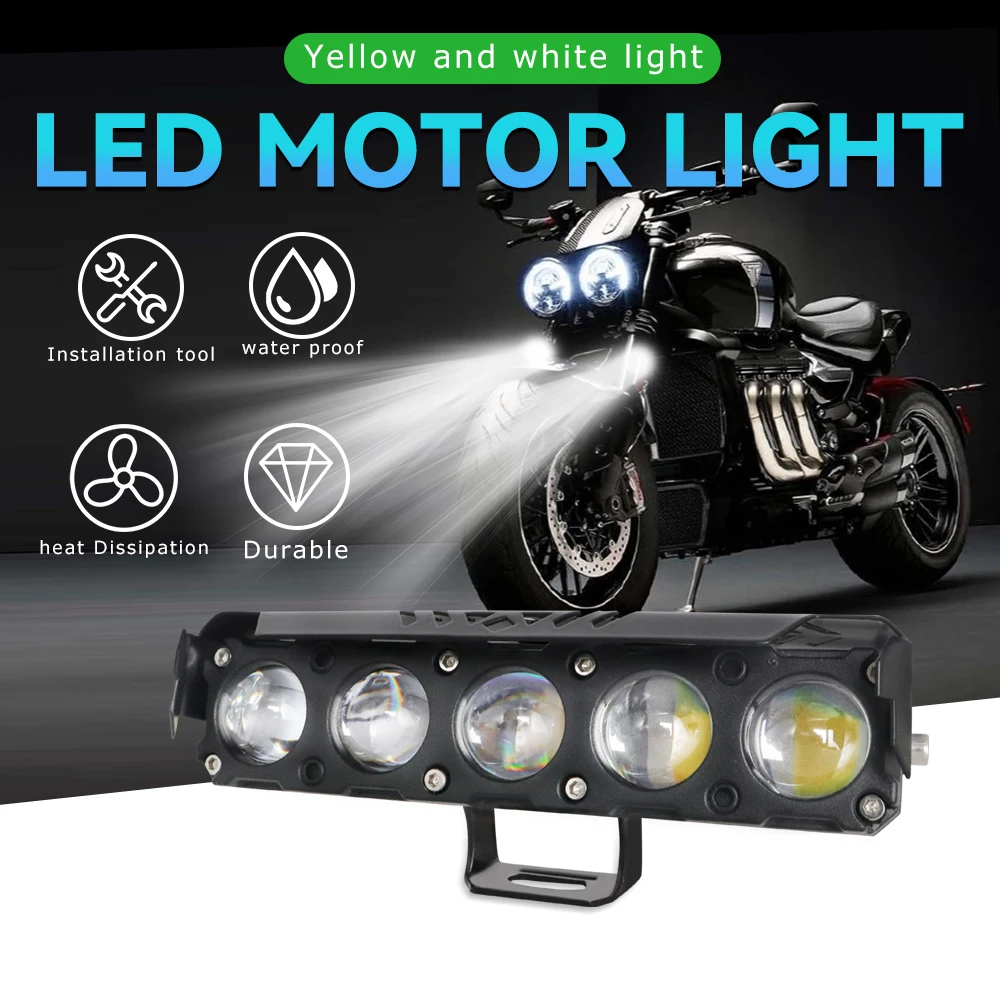 5 Lens Mini Motorcycle LED Spotlight White Yellow Hi/Low Beam Driving Fog Lamp Headlight For Car Truck Dirt Bike SUV UTV 12V 24V