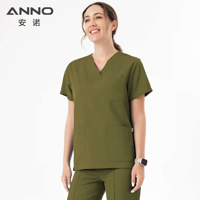 ANNO Cold Fabric Medical Scrubs Set Nursing Uniform Hospital Sanitary Nurse Suit Antibacteria Uniforms Antistatic Coveralls