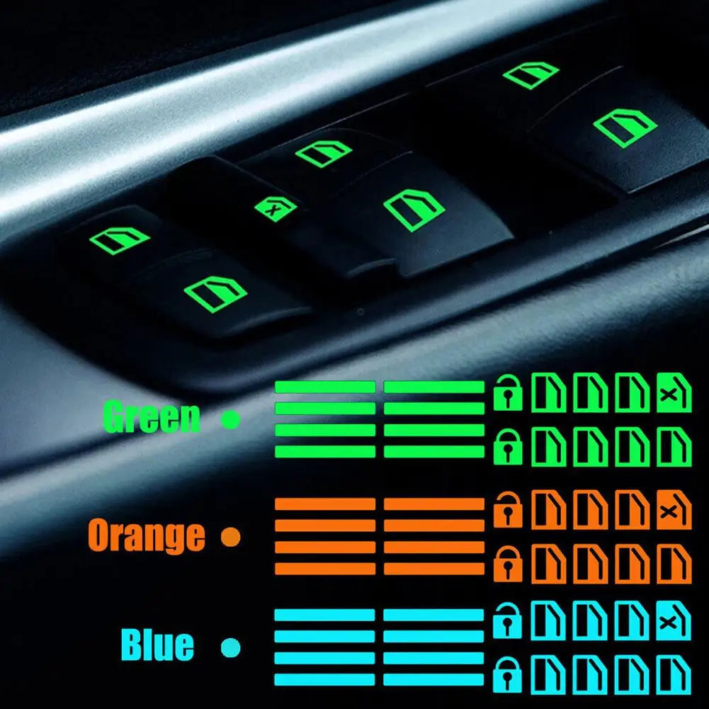 Fluorescent Car Decals Stickers for Car Door Handle Button Switch Window Lift Stickers Auto Interior Glow-In-The-Dark Decals