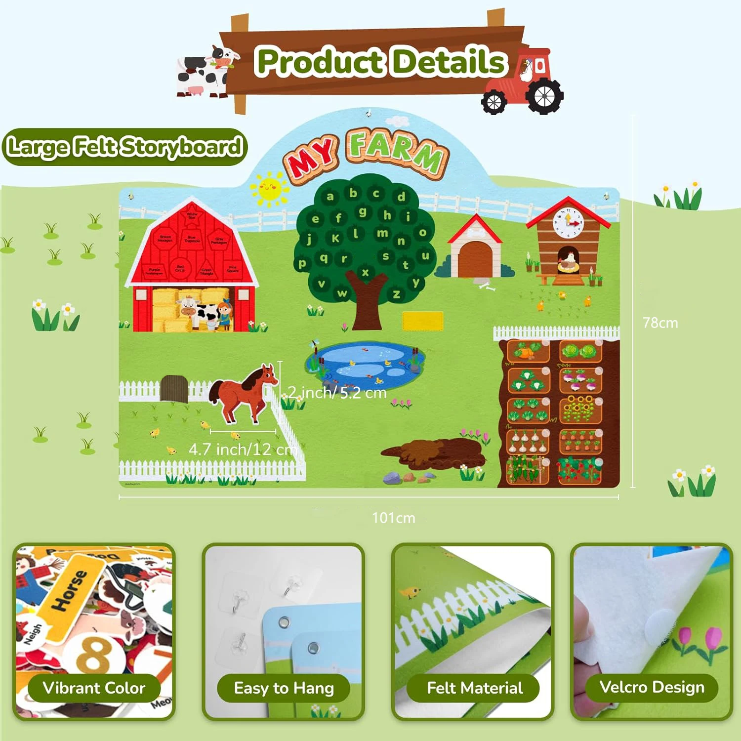 Farm Animals Felt Story Board Set Storytelling Early Learning Interactive Play Kit Wall Hanging Puzzle Toys for Toddlers Gifts
