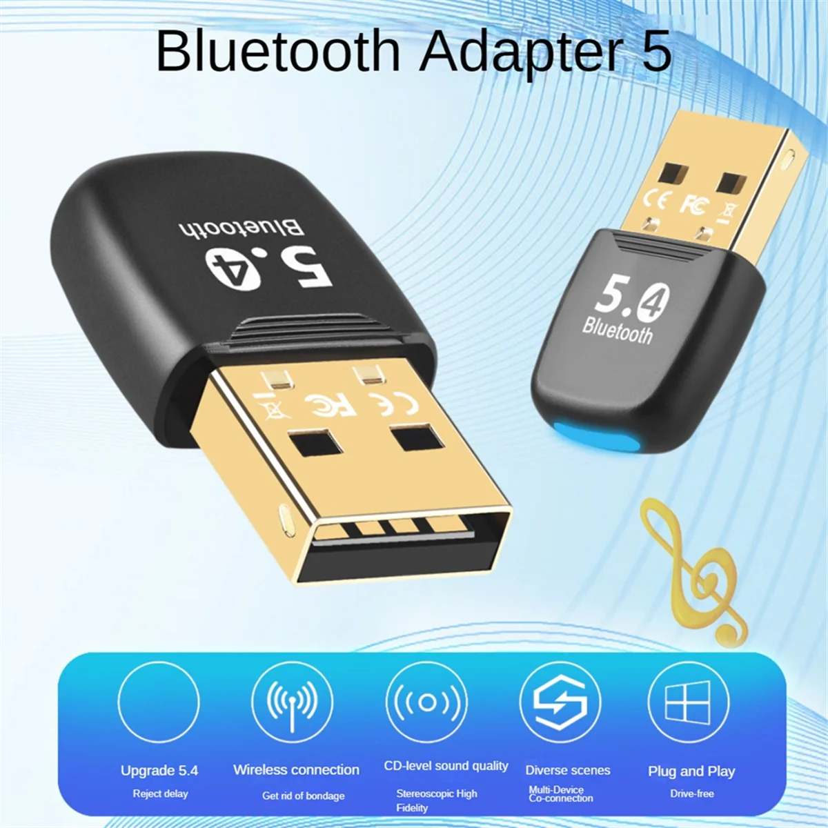 Адаптер Bluetooth 5.4, USB-адаптер Bluetooth для ПК, беспроводная мышь, клавиатура, музыкальный аудиоприемник, USB-передатчик