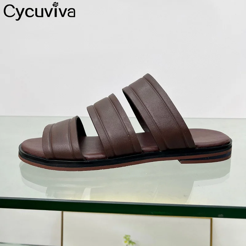 

Genuine Leather Platform Slipper Men Designer Brand Hollow Out Dress Slides 2024 Summer Casual Party Beach Walking Shoes For Men