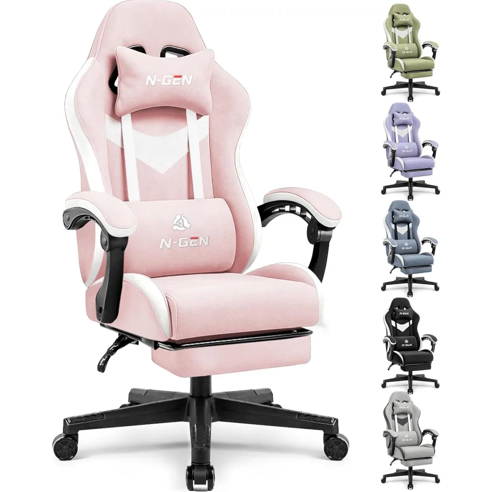 

Video Gaming Chair Office Computer Desk Use Ergonomic Reclining Backrest Adjustable Armrests Lumbar Support Footres