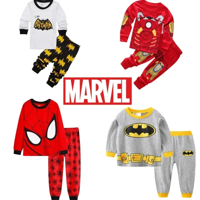 Ropa interior de algodón con dibujos animados para el hogar, conjunto de pijamas de superhéroes de Marvel, vengadores de película, Iron Man, Spider-Man, primavera y otoño, nuevo