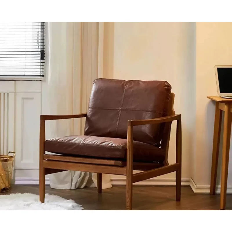 Solid wood single sofa chair Home living room Leisure lazy chair, armchair Balcony lazy sofa chair Hank chair