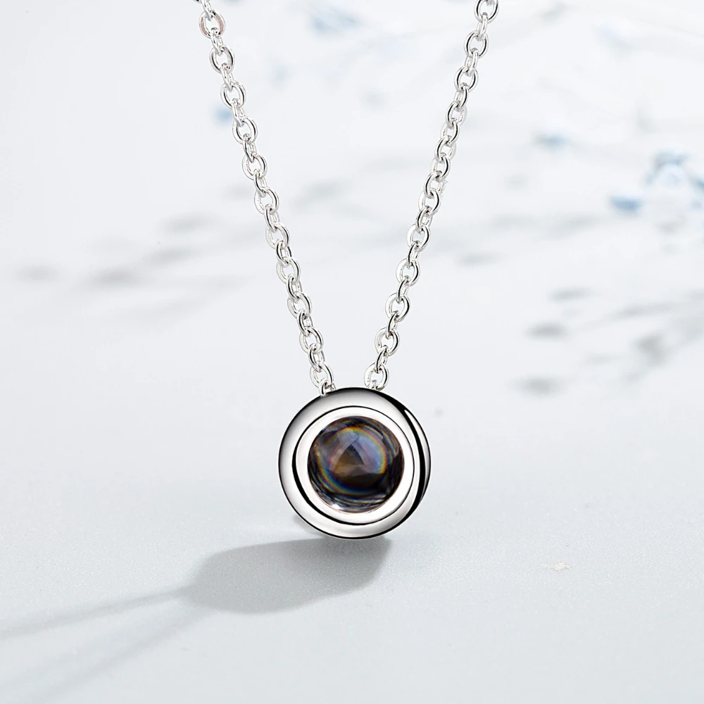 

925 Sterling Silver Stylish Simple 100 Languages I Love You Projection Stone Pendant Necklace Birthday Party Anniversary Gift