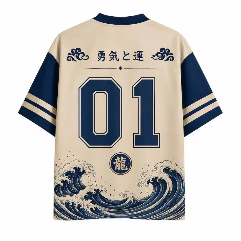 3D-Druck Retro Drachenwellen Sport Schnelltrocknend Atmungsaktiv Herren Damen V-Ausschnitt T-Shirt Sommer Harajuku Outdoor Street Casual Eltern-Kind – Detail 3