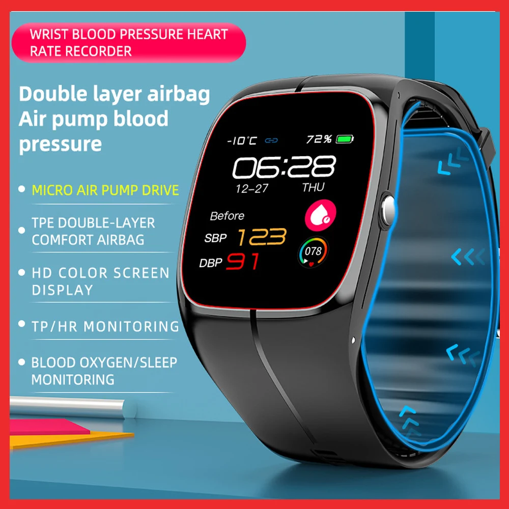 Medical Grade Elderly Health Watch Air Pump Airbag Precise Sphygmomanometer Smart Watch Heart Rate Thermometer Monitor Wristband