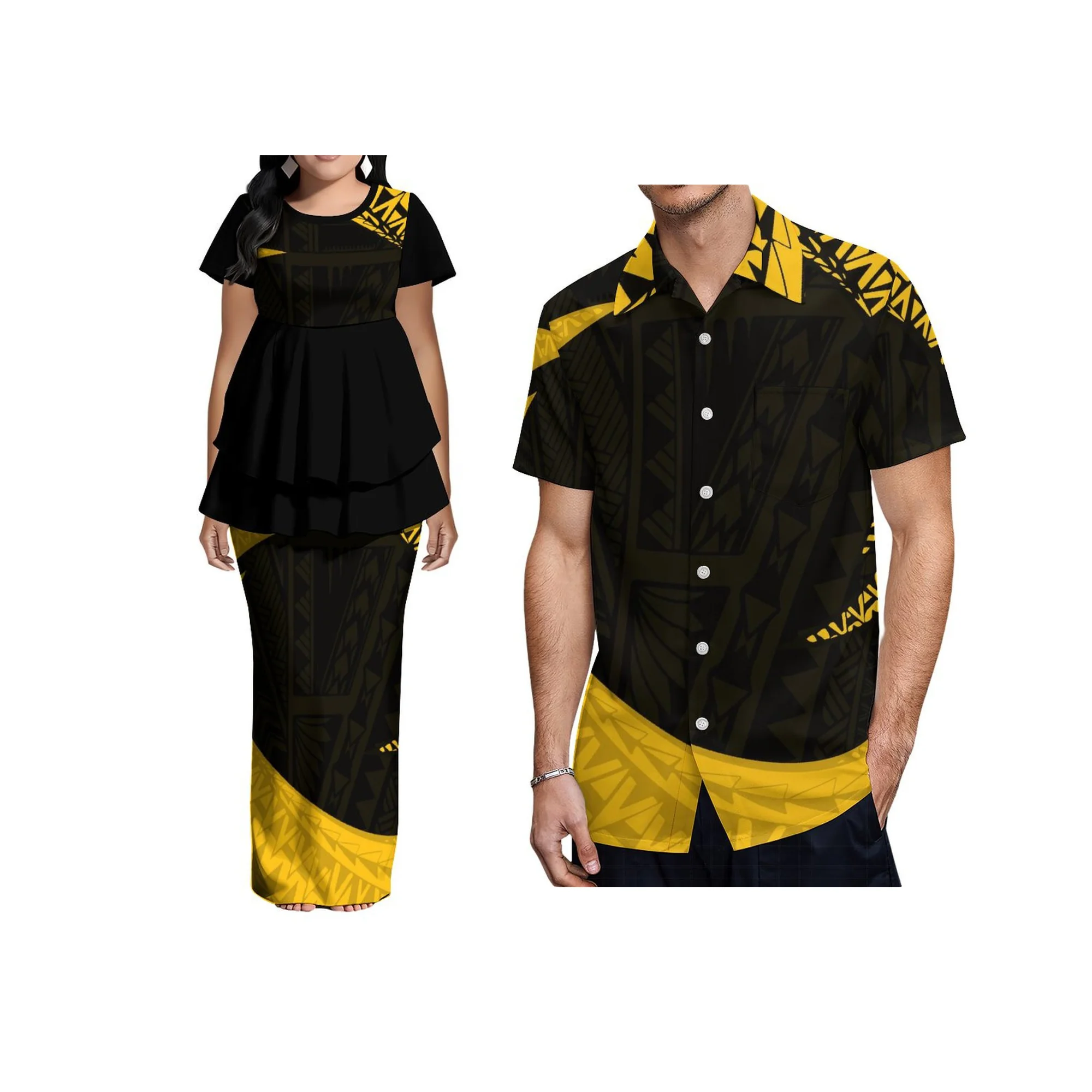 

Платье с арт-дизайном Тихоокеанского острова на заказ, платье пулетаси, платье из двух предметов с короткими рукавами и принтом, женский комплект большого размера, полинезийское платье