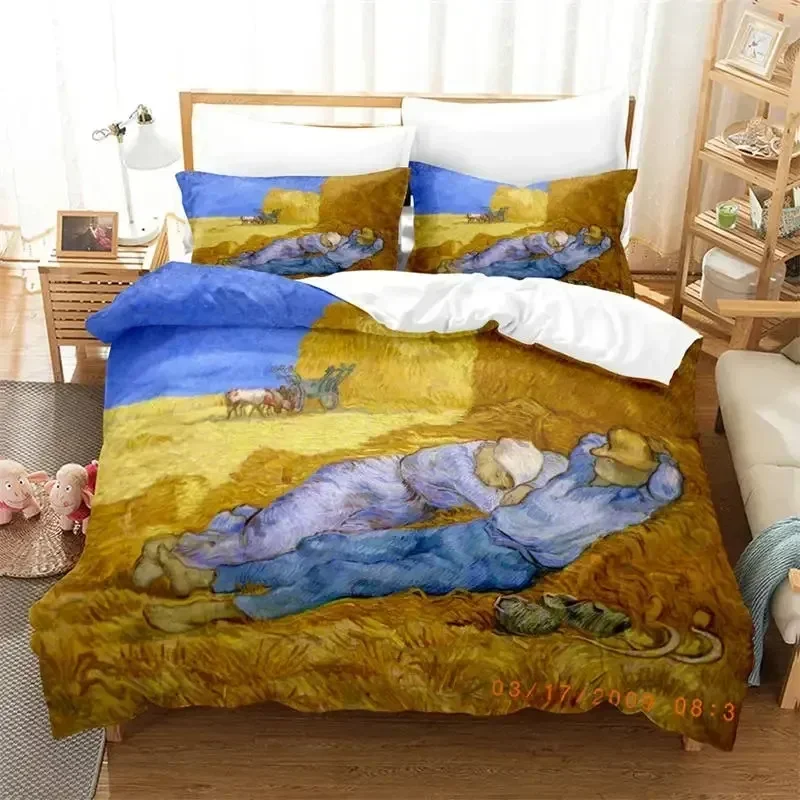 Noite estrelada van gogh conjunto de capa edredão queen size, pintura a óleo famoso moderno clássico céu estrela arte, decorativo 3d conjunto cama
