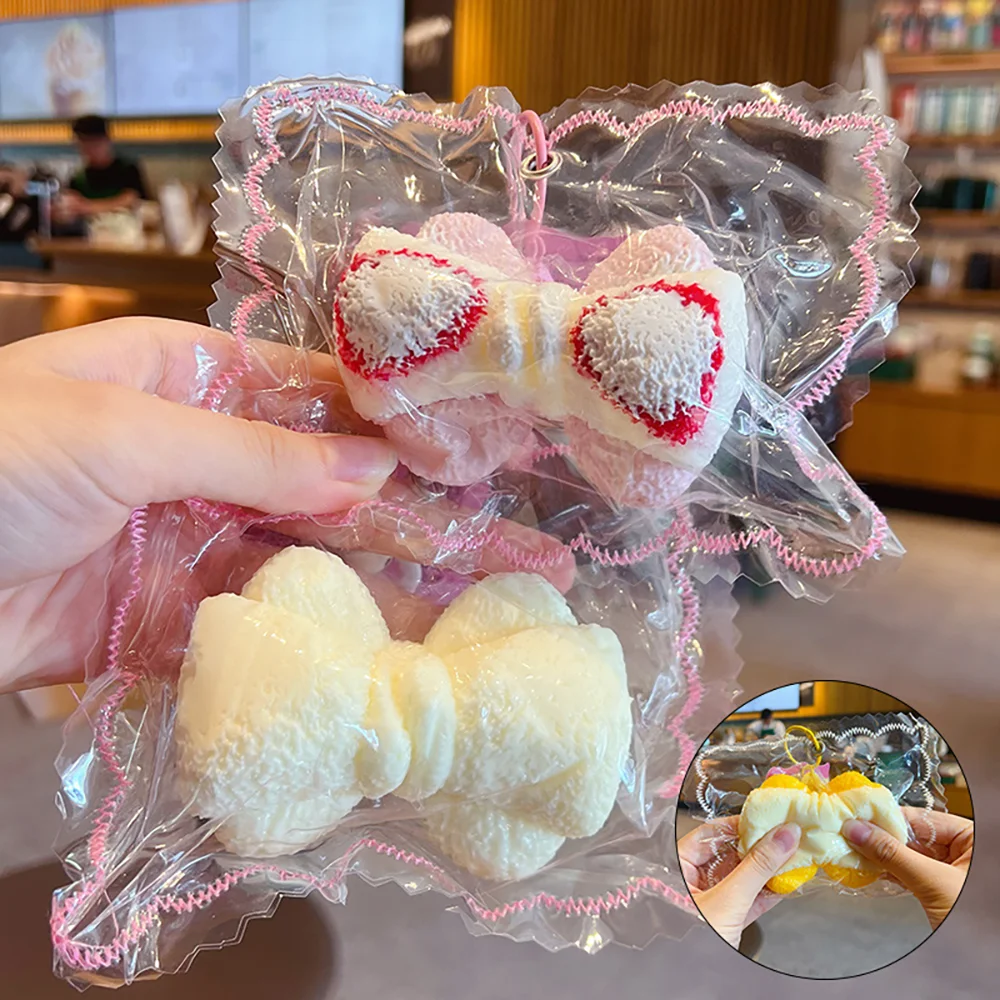 1pc Cute Dopamine Bow Soft Pinch Relieves Daily Stress and Stress Slow Rebound Backpack Pendant Decoration Children's Gift Toy.