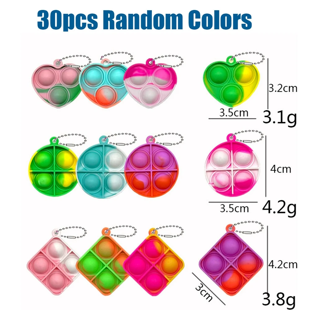 30 SZTUK Pop Fidget Toys Mini Pop Breloki do kluczy Zabawki dla maluchów Zestaw zabawek sensorycznych Zestawy zbiorcze Zmniejsz ciśnienie Prezenty na imprezę