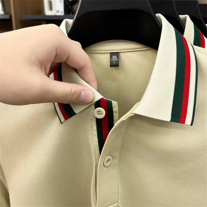 High-End Seide Baumwolle Kurzarm Herren POLO Shirt Sommer Mode Marke Boutique Bienen Stickerei Freizeit Business Flip-up T-Shirt – Detail 32