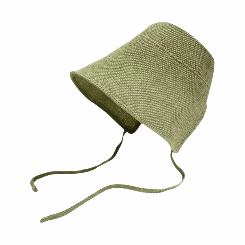 

Lace Up Closure Linen Straw Bonnets Bow Accent Geometric Pattern Sun Protection Hat Round Top Breathable Wide Brim Cloche Hat