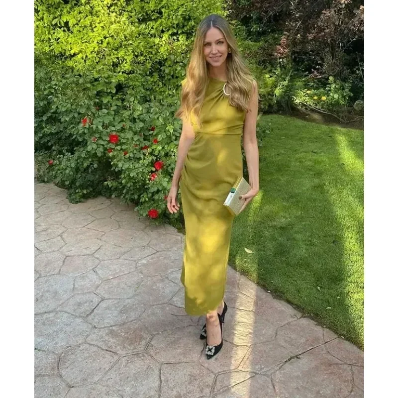 فستان نسائي بدون أكمام مطوي فوق الركبة ، فستان حفلة تنحيف غير رسمي ، موضة الاتحاد الأوروبي والأمريكية ، مثير ، جديد ،