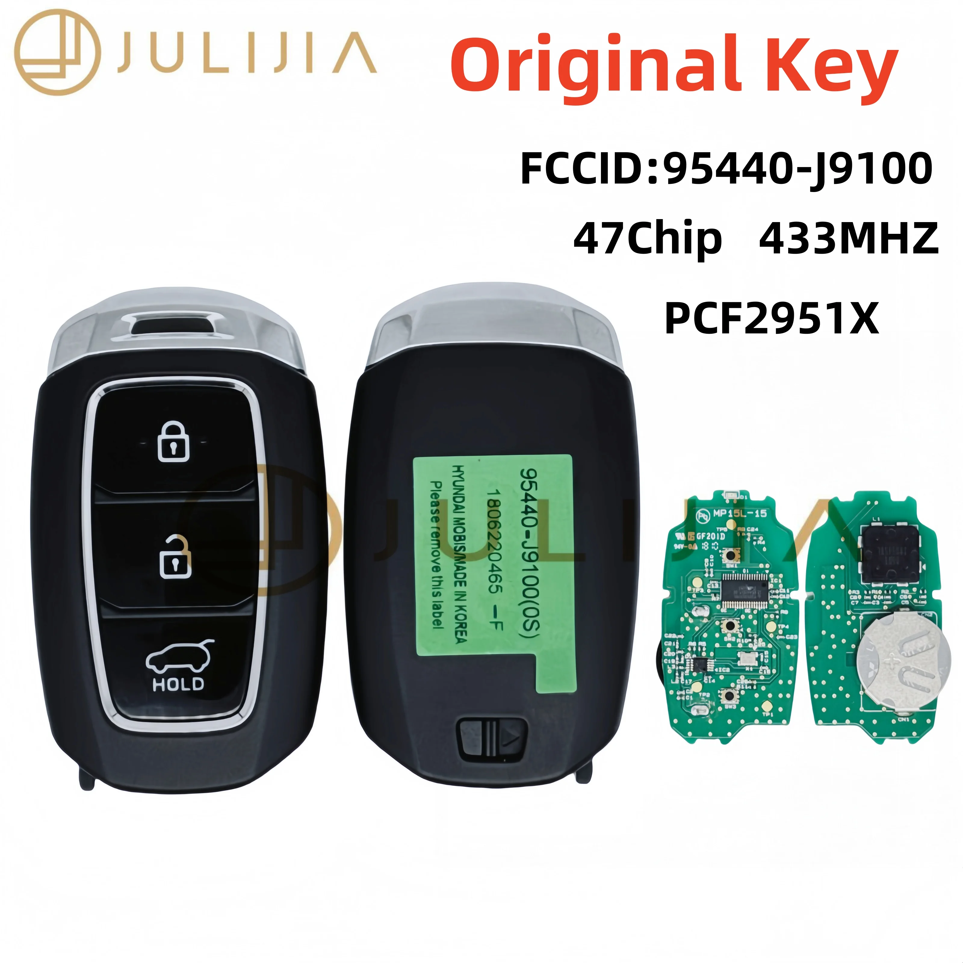 Julijia 95440-J9100 Remote Car Key 433mhz ID47 Chip For Hyundai Kona 2018 2019 2020 FOb Auto Proximity Smart KeylessGo Control