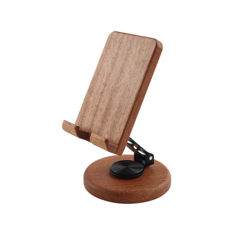 Solid Wood Phone Stand – 360° Rotating Adjustable Desktop Holder for Phone and Tablet