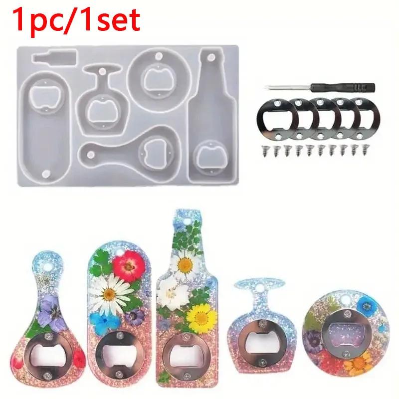 

DIY Beer Bottle Opener Resin Liquid Mold Set Beer Opener Tools Making Silicone Mold For Beverage Accessories Party Supplies